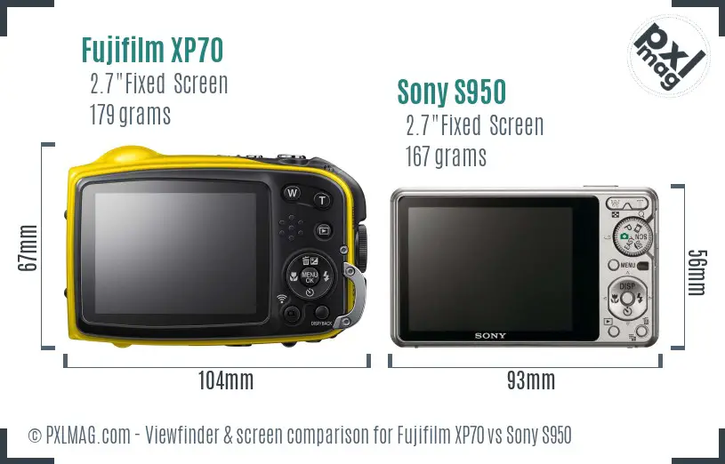 Fujifilm XP70 vs Sony S950 Screen and Viewfinder comparison