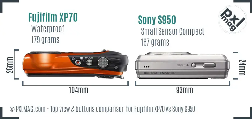 Fujifilm XP70 vs Sony S950 top view buttons comparison