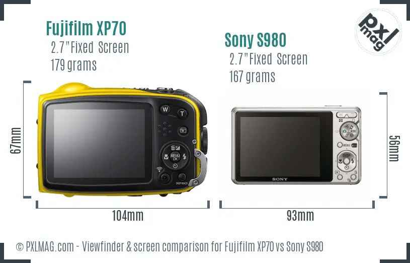 Fujifilm XP70 vs Sony S980 Screen and Viewfinder comparison Fujifilm XP70 vs Sony S980 Screen and Viewfinder comparison