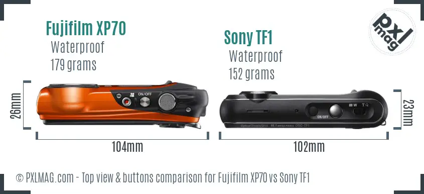 Fujifilm XP70 vs Sony TF1 top view buttons comparison