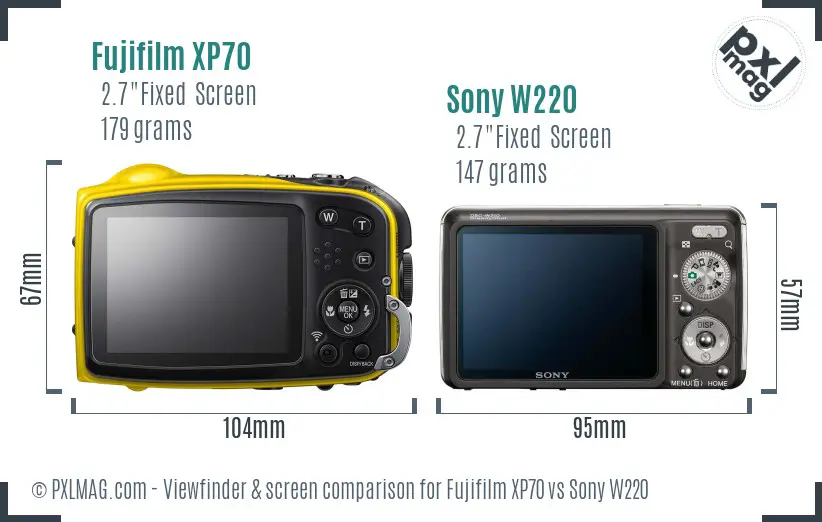 Fujifilm XP70 vs Sony W220 Screen and Viewfinder comparison