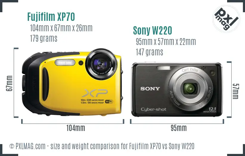 Fujifilm XP70 vs Sony W220 size comparison