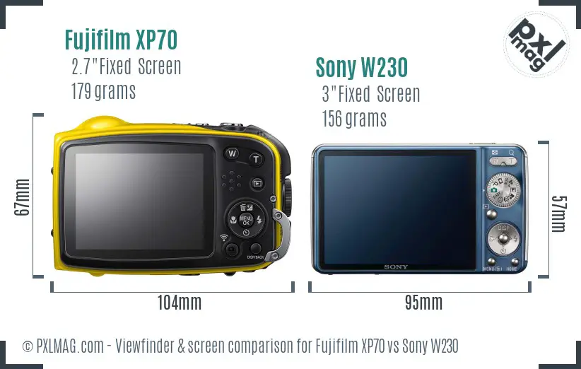 Fujifilm XP70 vs Sony W230 Screen and Viewfinder comparison