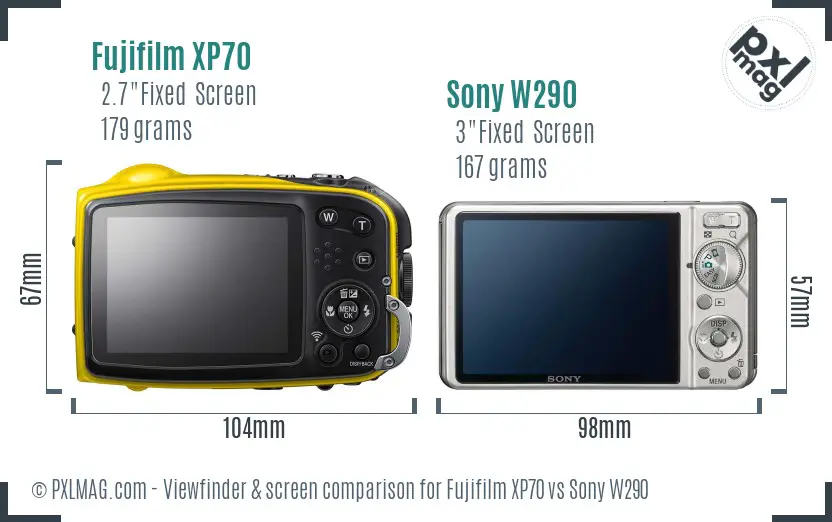 Fujifilm XP70 vs Sony W290 Screen and Viewfinder comparison