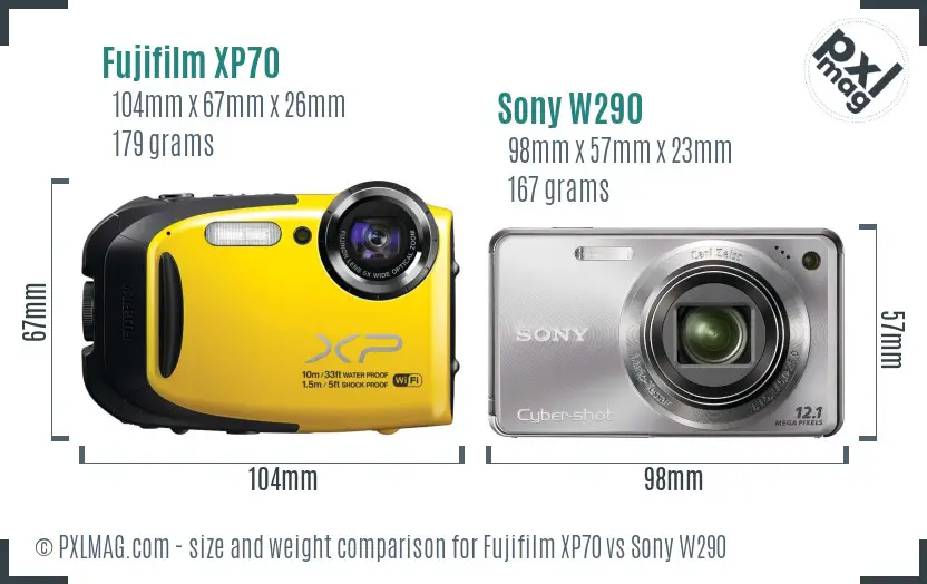 Fujifilm XP70 vs Sony W290 size comparison