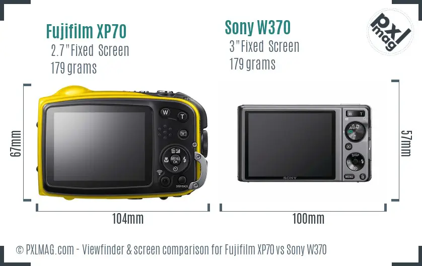 Fujifilm XP70 vs Sony W370 Screen and Viewfinder comparison