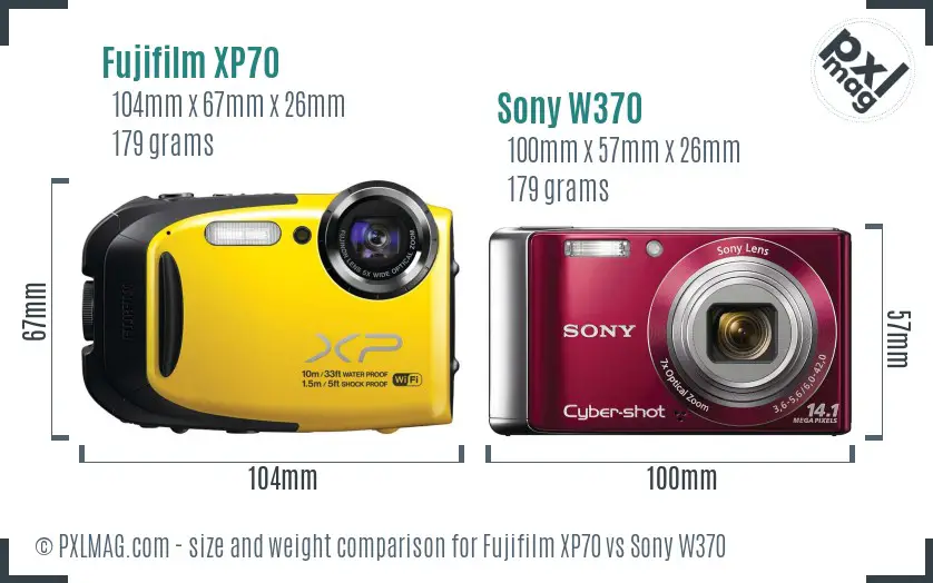 Fujifilm XP70 vs Sony W370 size comparison