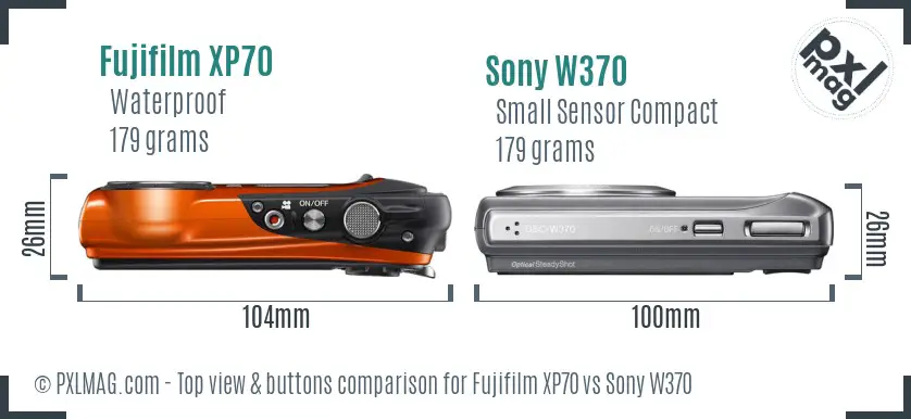 Fujifilm XP70 vs Sony W370 top view buttons comparison