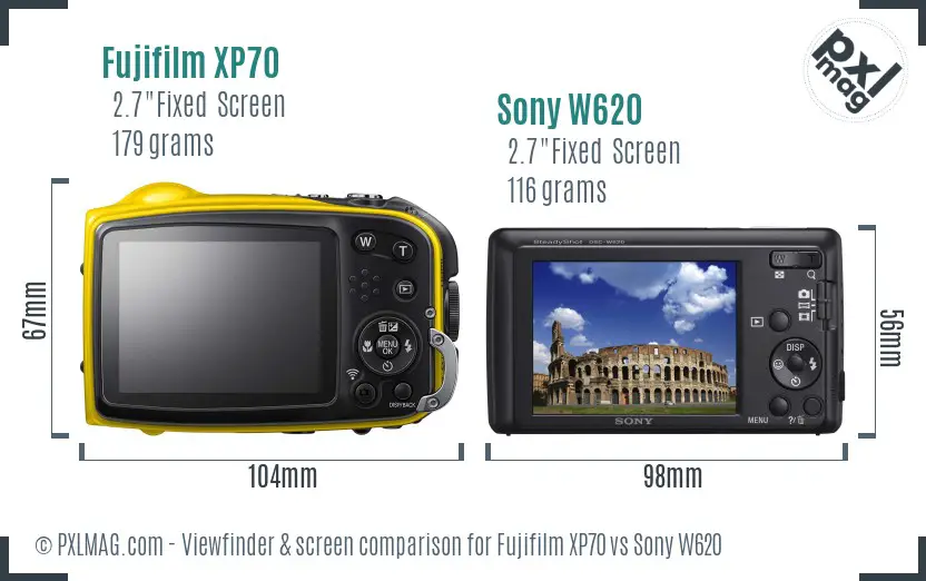 Fujifilm XP70 vs Sony W620 Screen and Viewfinder comparison