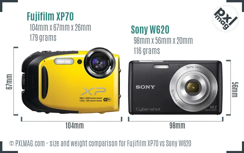 Fujifilm XP70 vs Sony W620 size comparison