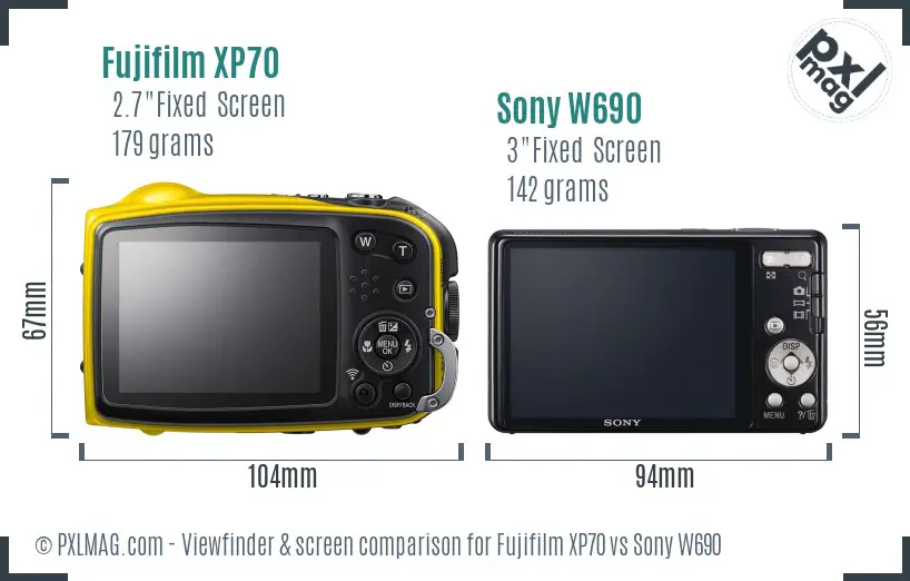 Fujifilm XP70 vs Sony W690 Screen and Viewfinder comparison