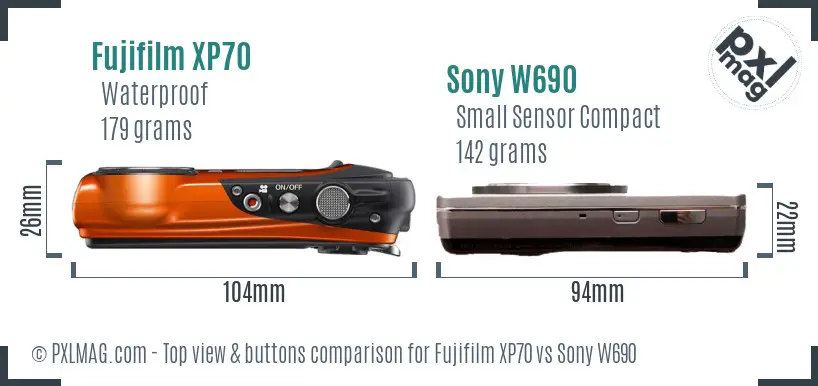 Fujifilm XP70 vs Sony W690 top view buttons comparison