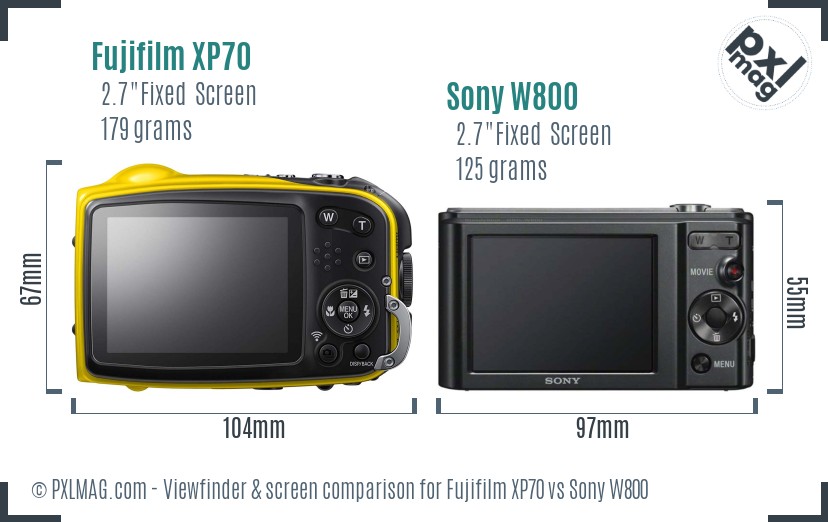 Fujifilm XP70 vs Sony W800 Screen and Viewfinder comparison