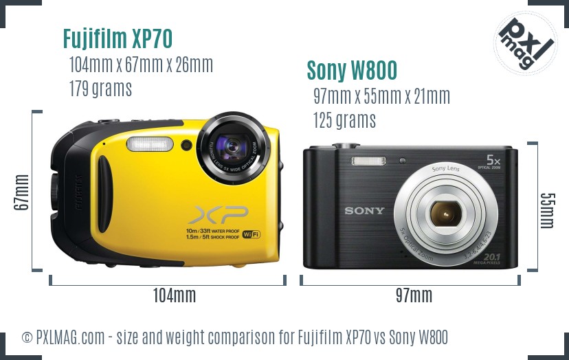 Fujifilm XP70 vs Sony W800 size comparison