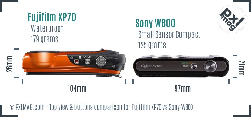 Fujifilm XP70 vs Sony W800 top view buttons comparison