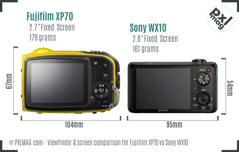 Fujifilm XP70 vs Sony WX10 Screen and Viewfinder comparison