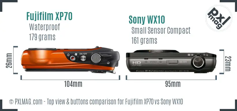 Fujifilm XP70 vs Sony WX10 top view buttons comparison