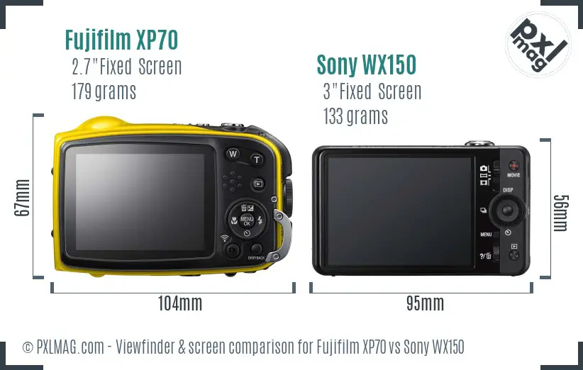 Fujifilm XP70 vs Sony WX150 Screen and Viewfinder comparison
