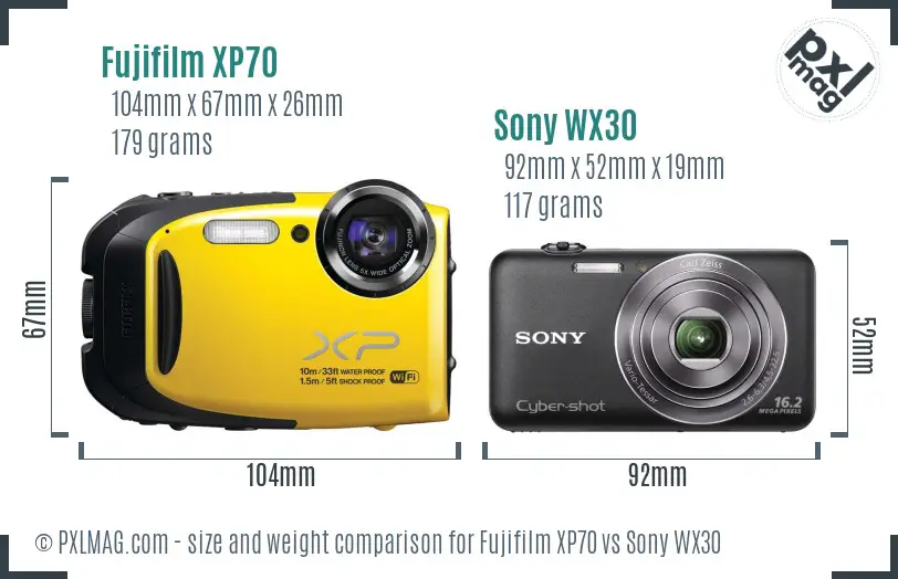 Fujifilm XP70 vs Sony WX30 size comparison Fujifilm XP70 vs Sony WX30 size comparison