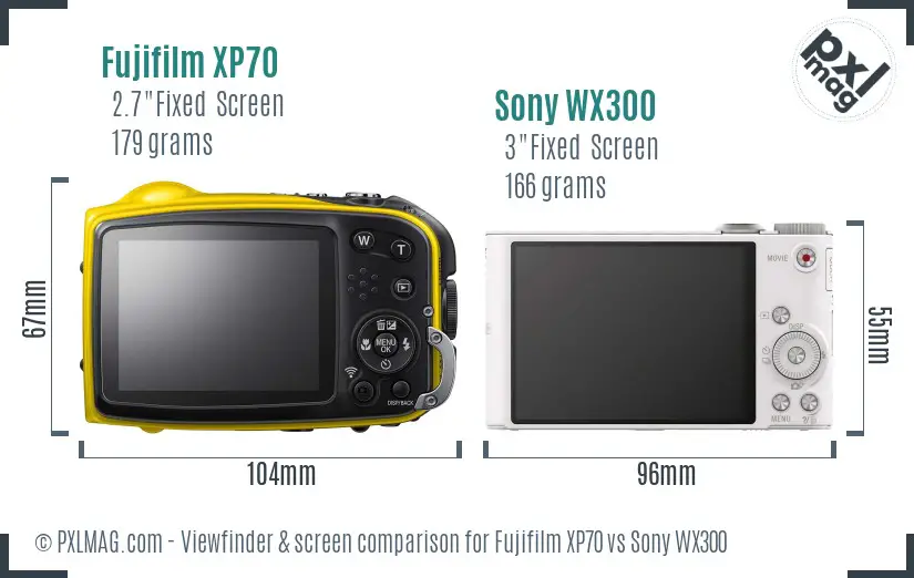 Fujifilm XP70 vs Sony WX300 Screen and Viewfinder comparison