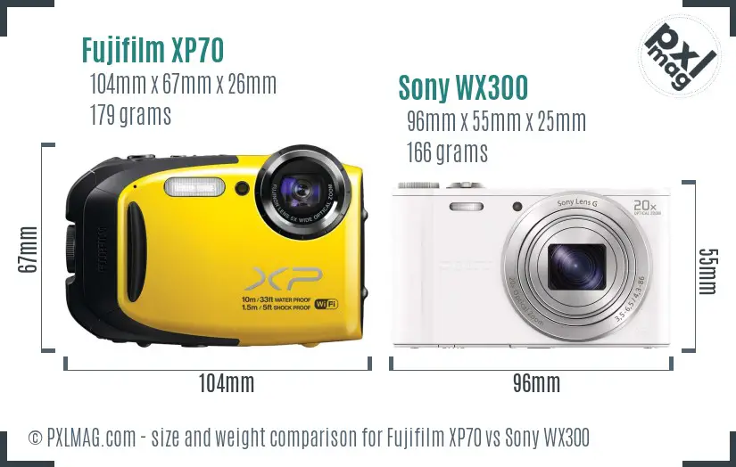 Fujifilm XP70 vs Sony WX300 size comparison