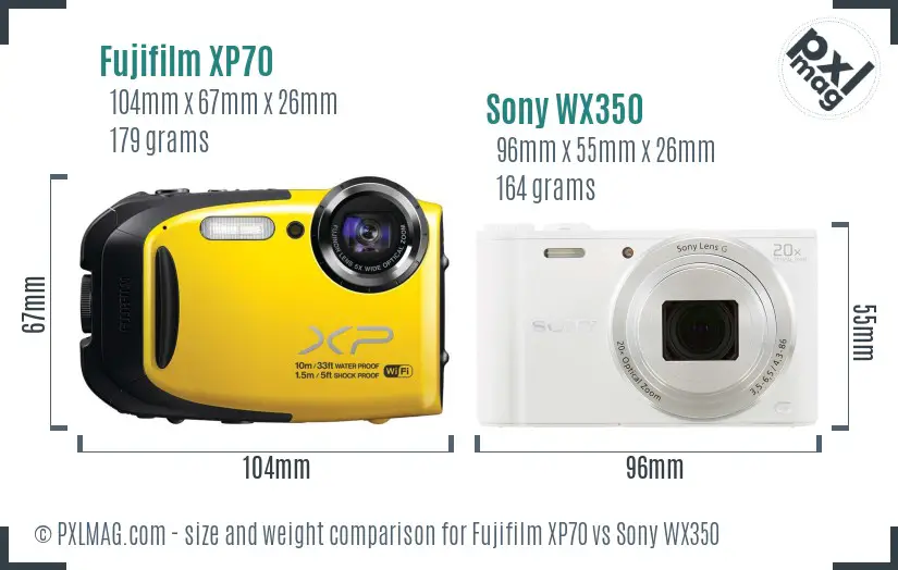 Fujifilm XP70 vs Sony WX350 size comparison