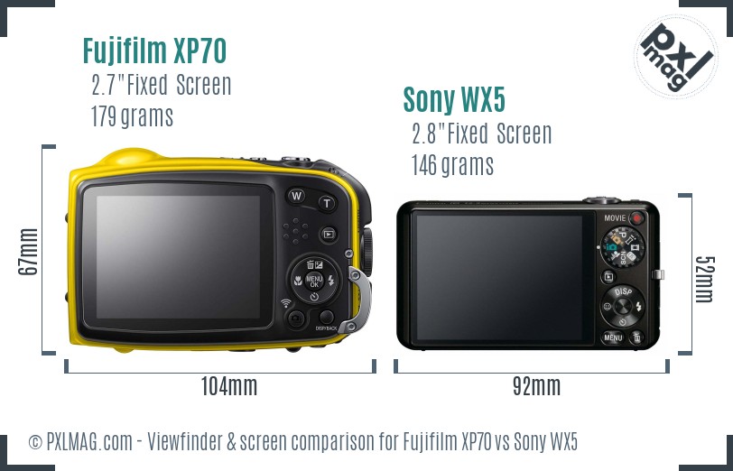 Fujifilm XP70 vs Sony WX5 Screen and Viewfinder comparison