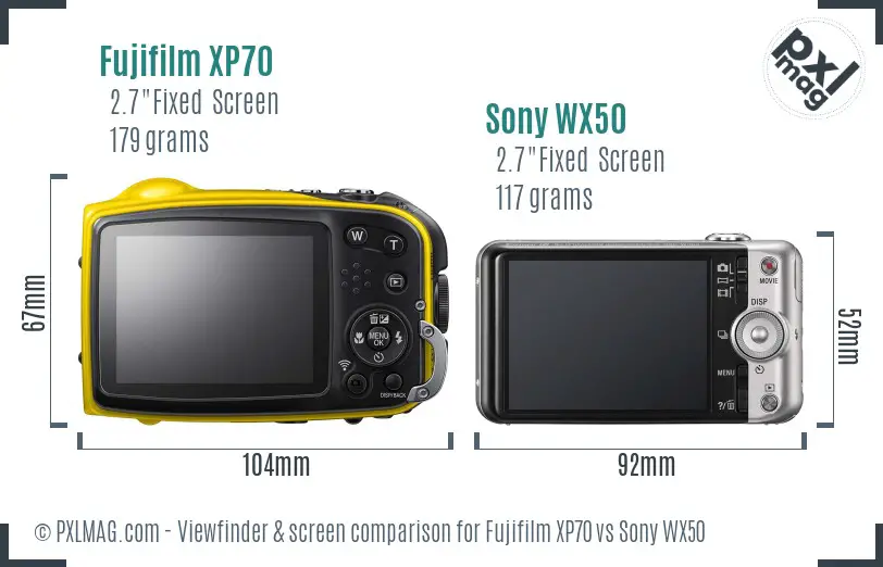 Fujifilm XP70 vs Sony WX50 Screen and Viewfinder comparison