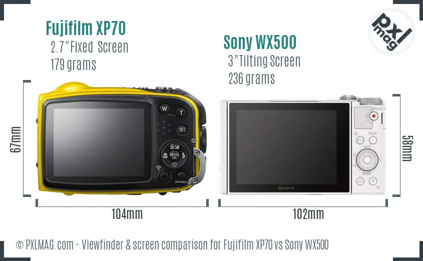 Fujifilm XP70 vs Sony WX500 Screen and Viewfinder comparison