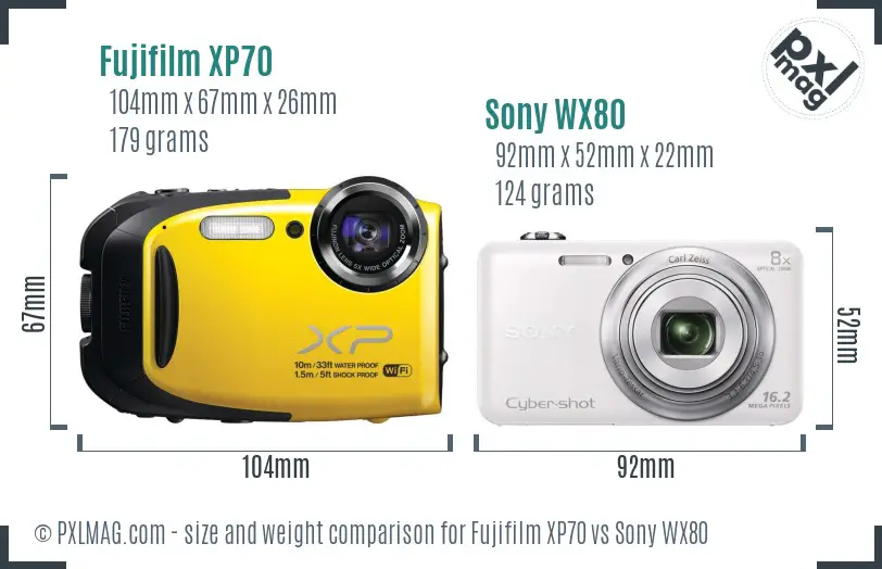 Fujifilm XP70 vs Sony WX80 size comparison Fujifilm XP70 vs Sony WX80 size comparison