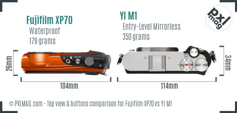 Fujifilm XP70 vs YI M1 top view buttons comparison