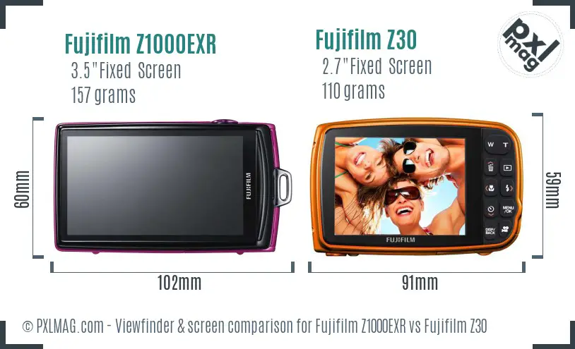 Fujifilm Z1000EXR vs Fujifilm Z30 Screen and Viewfinder comparison