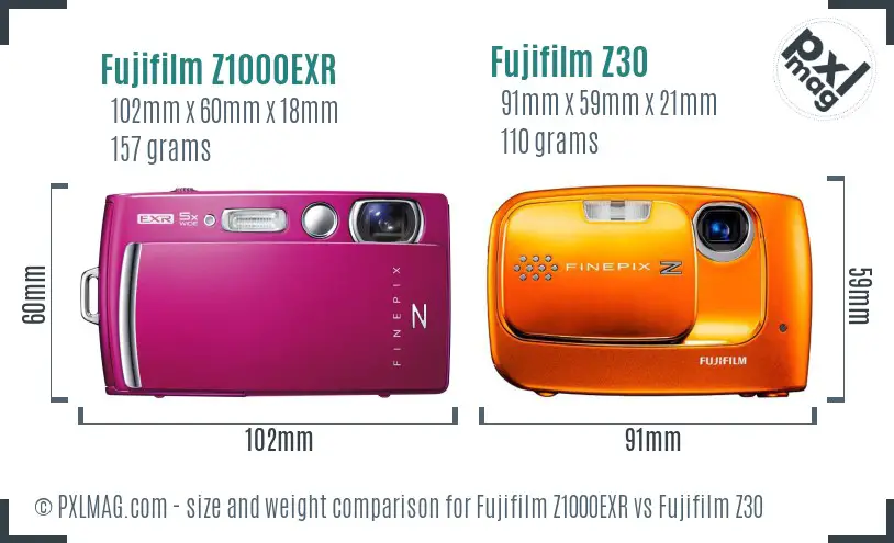 Fujifilm Z1000EXR vs Fujifilm Z30 size comparison