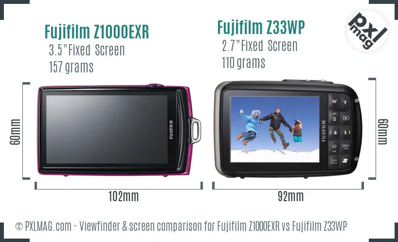Fujifilm Z1000EXR vs Fujifilm Z33WP Screen and Viewfinder comparison