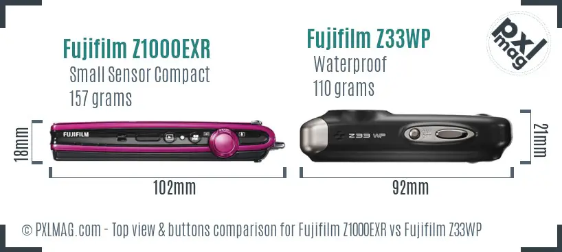Fujifilm Z1000EXR vs Fujifilm Z33WP top view buttons comparison