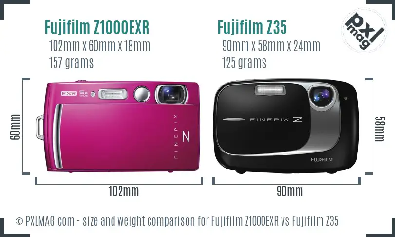 Fujifilm Z1000EXR vs Fujifilm Z35 size comparison