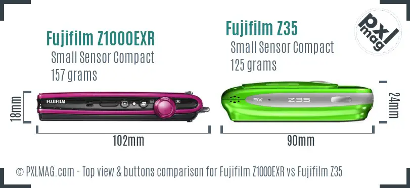 Fujifilm Z1000EXR vs Fujifilm Z35 top view buttons comparison