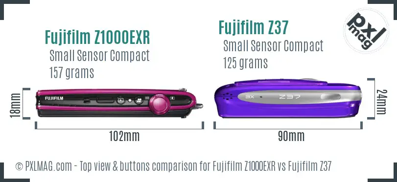 Fujifilm Z1000EXR vs Fujifilm Z37 top view buttons comparison Fujifilm Z1000EXR vs Fujifilm Z37 top view buttons comparison