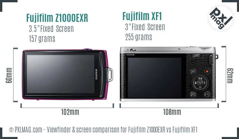 Fujifilm Z1000EXR vs Fujifilm XF1 Screen and Viewfinder comparison