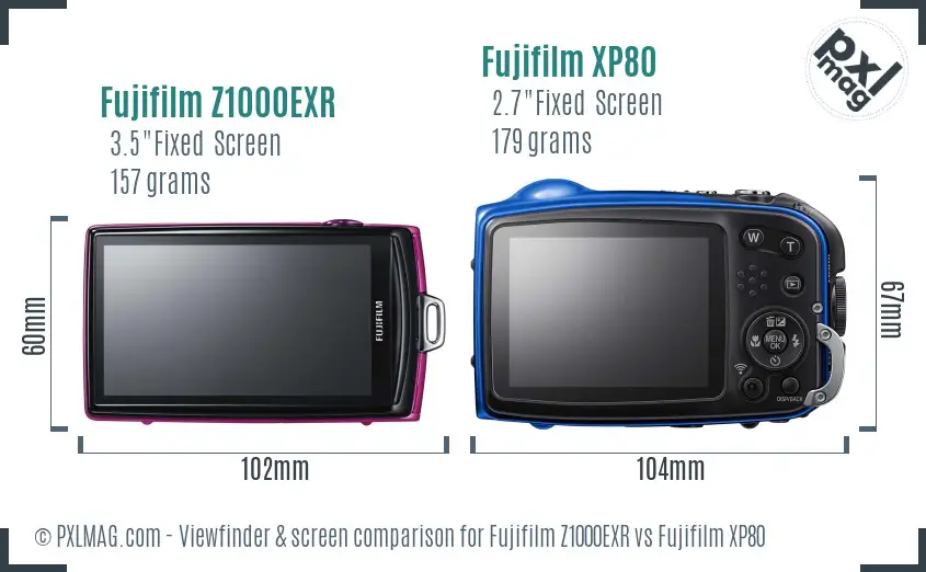 Fujifilm Z1000EXR vs Fujifilm XP80 Screen and Viewfinder comparison