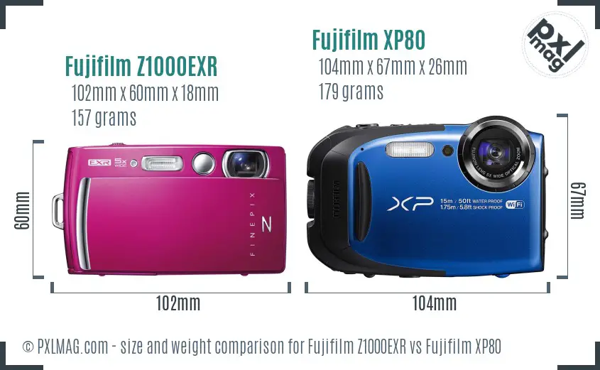 Fujifilm Z1000EXR vs Fujifilm XP80 size comparison