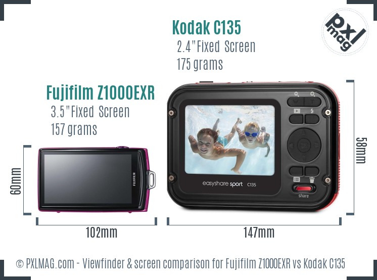 Fujifilm Z1000EXR vs Kodak C135 Screen and Viewfinder comparison