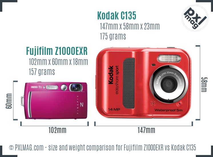 Fujifilm Z1000EXR vs Kodak C135 size comparison Fujifilm Z1000EXR vs Kodak C135 size comparison