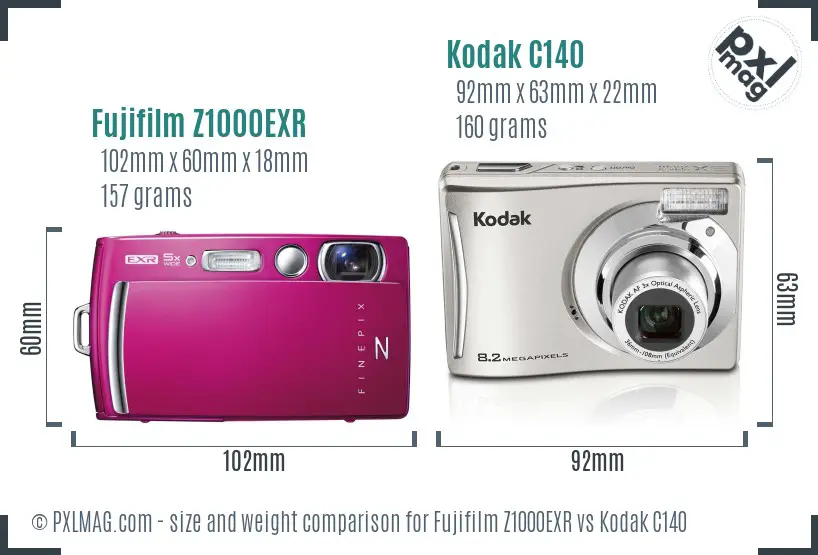 Fujifilm Z1000EXR vs Kodak C140 size comparison Fujifilm Z1000EXR vs Kodak C140 size comparison