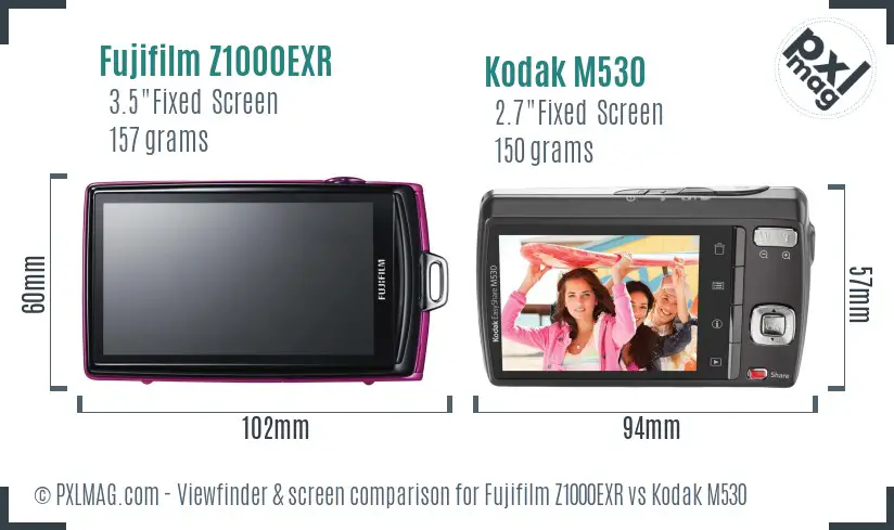 Fujifilm Z1000EXR vs Kodak M530 Screen and Viewfinder comparison