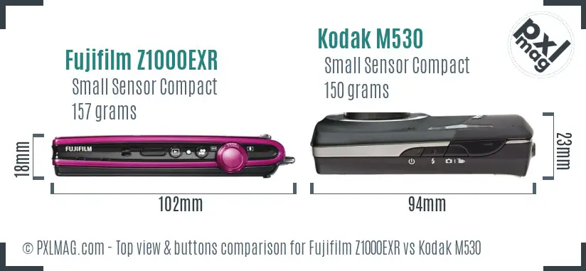 Fujifilm Z1000EXR vs Kodak M530 top view buttons comparison