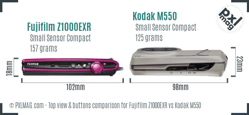 Fujifilm Z1000EXR vs Kodak M550 top view buttons comparison