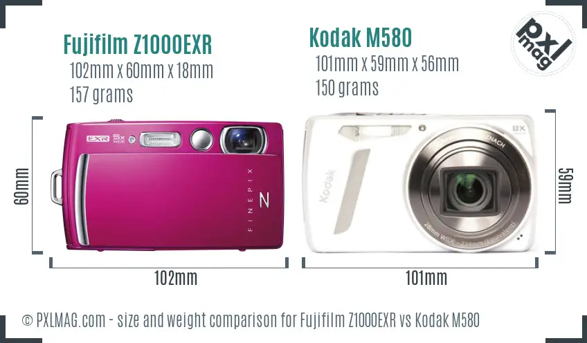 Fujifilm Z1000EXR vs Kodak M580 size comparison
