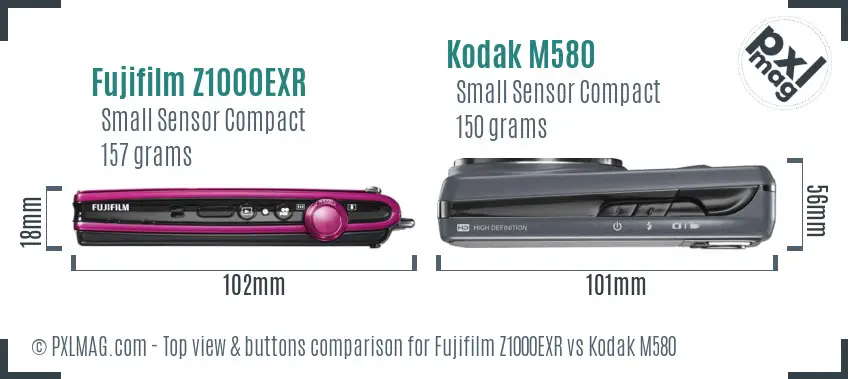 Fujifilm Z1000EXR vs Kodak M580 top view buttons comparison