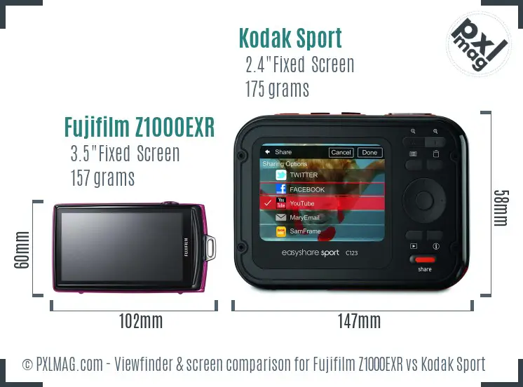 Fujifilm Z1000EXR vs Kodak Sport Screen and Viewfinder comparison Fujifilm Z1000EXR vs Kodak Sport Screen and Viewfinder comparison